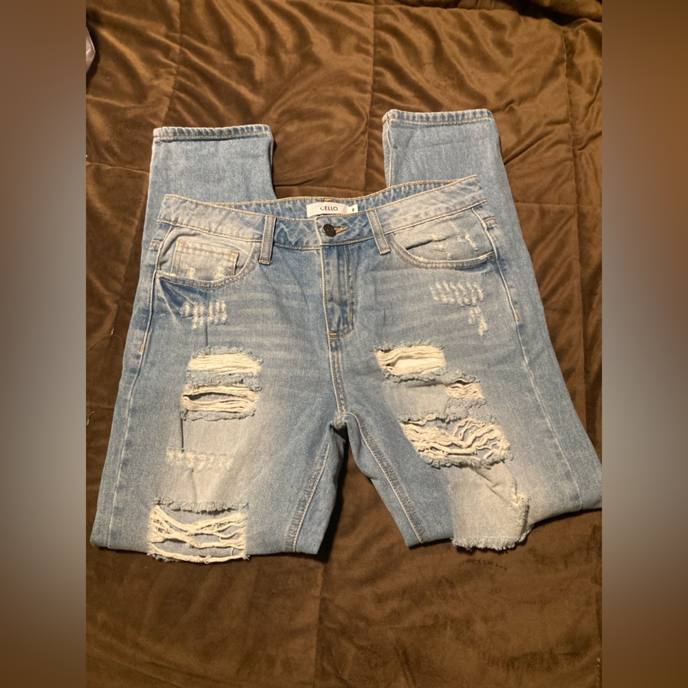 Cello brand, size 9, light blue, distressed jeans, cute and comfortable